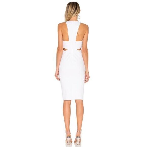 White Sleeveless Cutout Midi Dress With Keyhole Front & Open Back Design - Picture 2 of 8